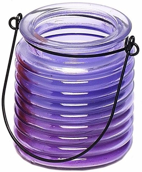 Citronellakaars in paars geribbeld glas 7,5 cm