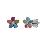 Lucardi Kinder Zilveren oorknop kinderen enamel - Oorbellen - 925 Zilver - Zilverkleurig