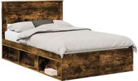 vidaXL Bedframe met opslag Rook Eiken 120 x 200 cm Massief grenenhout