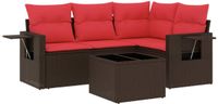vidaXL 5-delige tuinbankset met kussens, bruin polyrotan