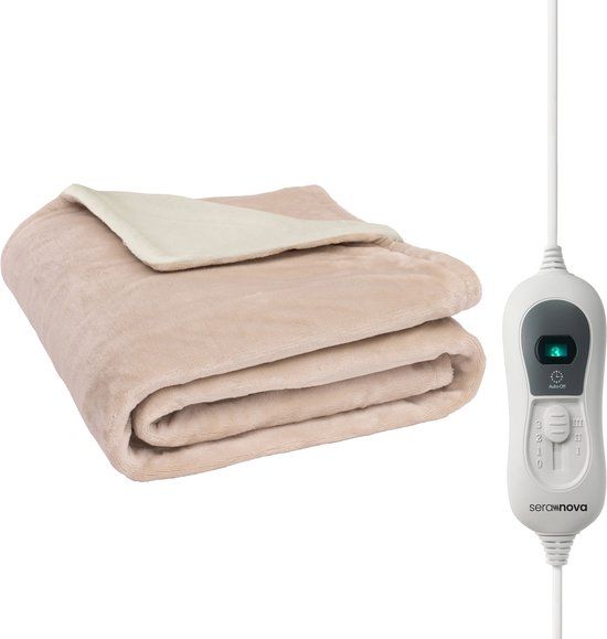 Seranova Elektrische Deken - 160x120 cm - 1 Persoons Warmtedeken - Dubbelzijdig Fleece - Beige