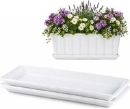 Plasticforte Jardinière avec plateau de récupération d'eau - 2x - blanc - rectangulaire - 39 x 18 cm