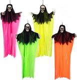 Boland spoken in neon kleuren - 4x stuks - L90 cm - skelet - halloween - uv blacklight - decoratie