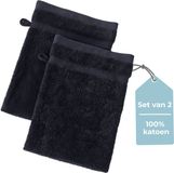 HUSH Living Washand - 100% Katoen - Set van 2 - Zwart