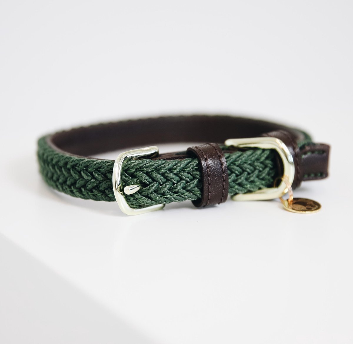 Kentucky Hondenhalsband Gevlochten Nylon - Olijfgroen S