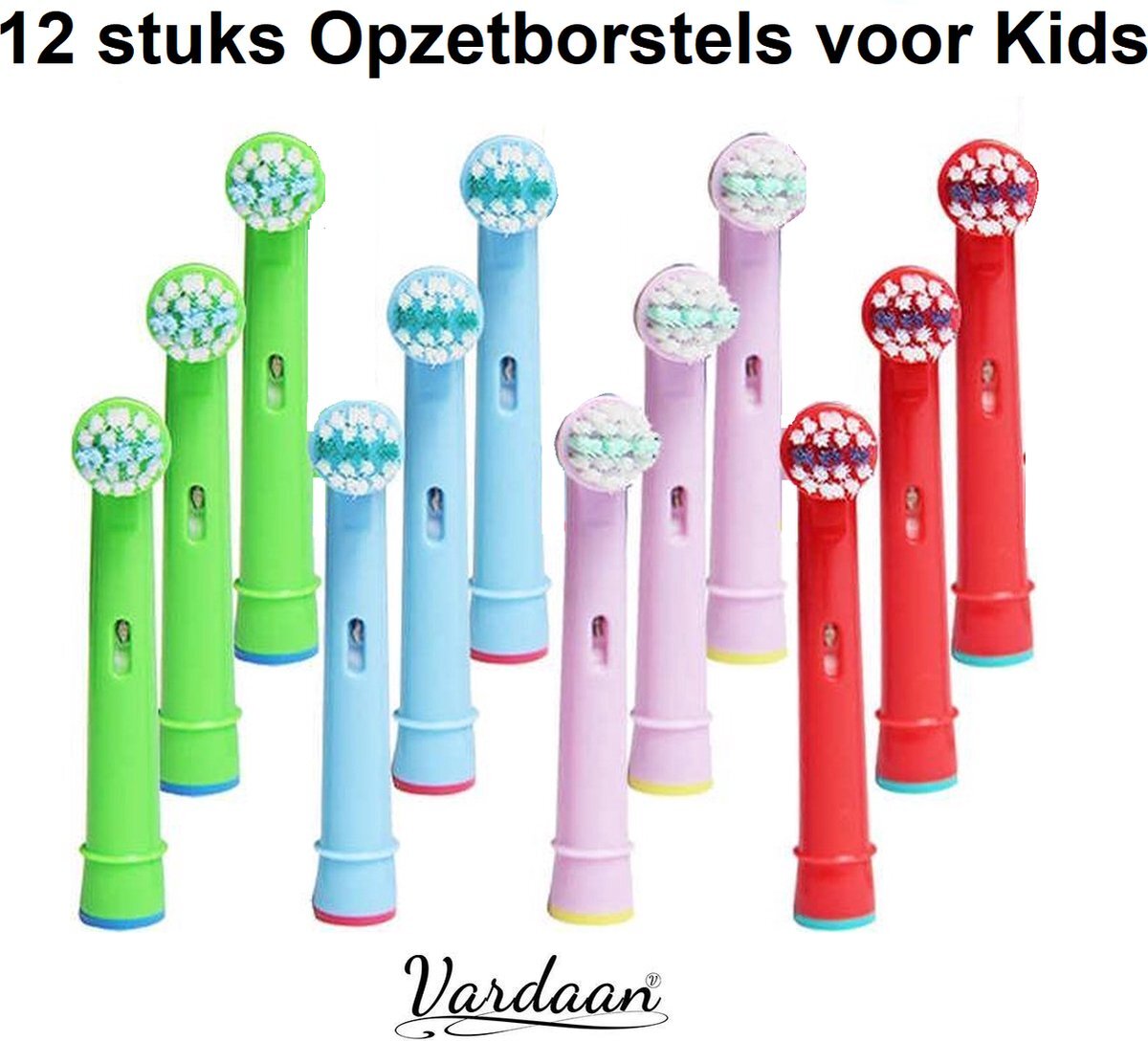 Vardaan EB-10A Opzetborstels Voor Kids - 12 stuks Opzetborstel Voor Elektrische Tandenborstels - Oral-B - Voor Kleine Tandjes - Zachte Borstelharen - Oral-B - Voor Elektrische Tandenborstel - Mondhygiëne - Junior - 12x