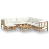 vidaXL 9-delige Loungeset met Kussens Bamboe Crèmewit