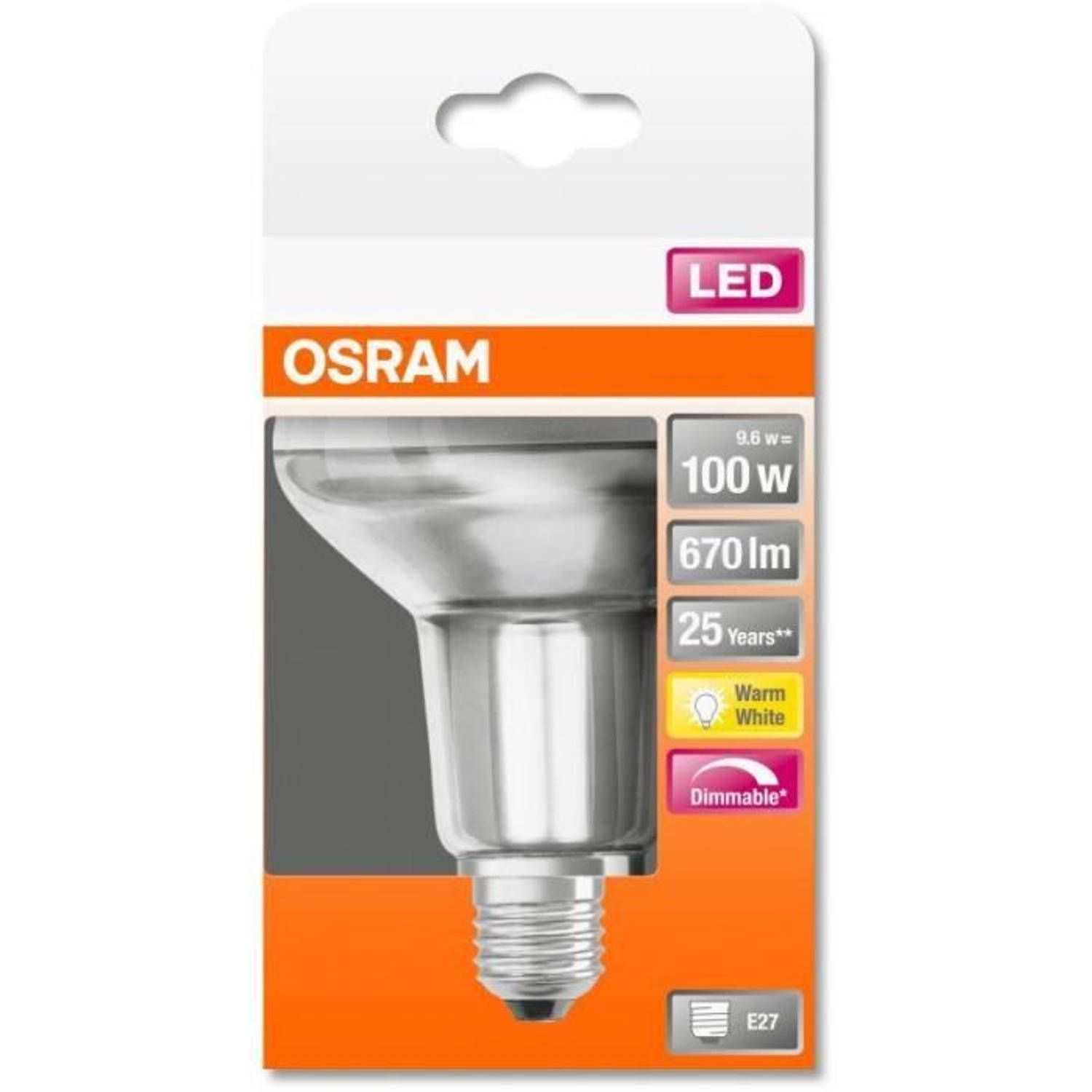 Osram Spot R80 LED Variabel Helder Glas - 9,6W Equivalent 100W E27 - Warm Wit