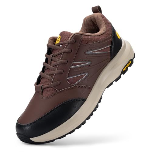 FitVille Extra grote waterdichte wandelschoenen voor heren, laag, trekking, ademend, antislip, ondersteuning van de voetboog, Bruin