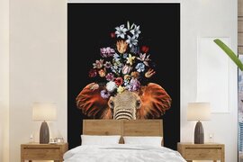 Nr1Wallpaper Behang - Fotobehang Olifant - Bloemen - Zwart - Breedte 180 cm x hoogte 280 cm