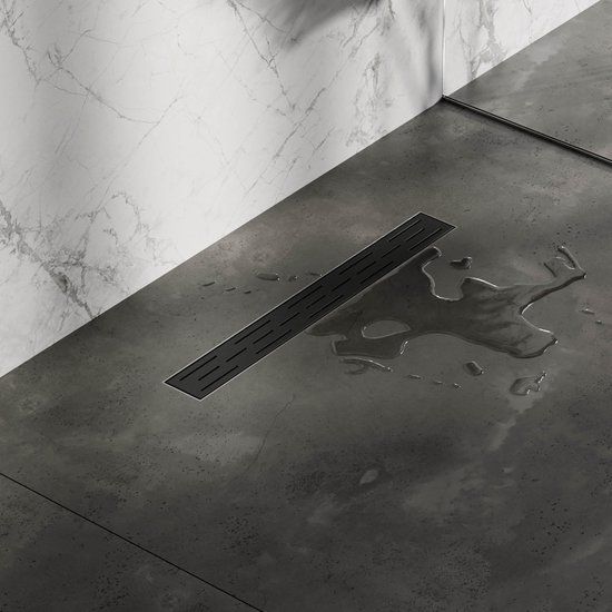 Brauer Douchegoot 60cm - Mat Zwart - RVS - Met Vloerflens - Standaard Rooster