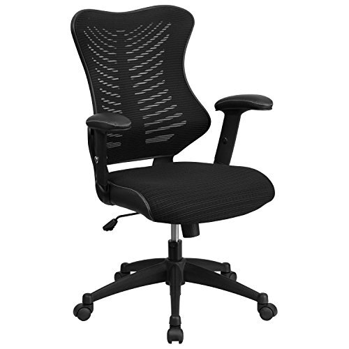 Flash Furniture Designer zwarte ergonomische draaiende directiebureaustoel met hoge rugleuning van gaas en met verstelbare armleuningen