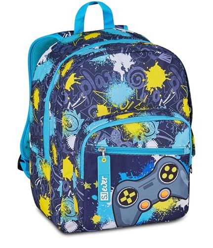 SJ GANG STYLE JAM GANG Sj Ever Rugzak met dubbel vak, blauw, drinkflessentas, maxi inhoud, voorgevormde rug, rugzak voor basisschool, kinderen, Blauw, Eén maat, modern