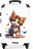 NoBoringSuitcases.com® Kinderkoffer groot - Kindertrolley koffer - Portret van een kitten omringd door vlinders - Rolkoffer lichtgewicht - Reiskoffer met 4 wielen - Grote trolley XL