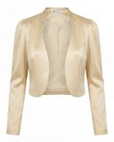 Bolerose Satijnen Bolero Dames Pofmouwen Blazerstijl | Gerimpelde schouders, volledig gevoerd, open voorpand, lange mouwen, maten XS-5XL