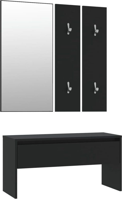 vidaXL Garderobe set bewerkt hout zwart