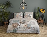 HIP Dekbedovertrek Mandala's met veren en vlinders - Lits Jumeaux 240x200/220 cm - Grijs - 100% Katoen satijn