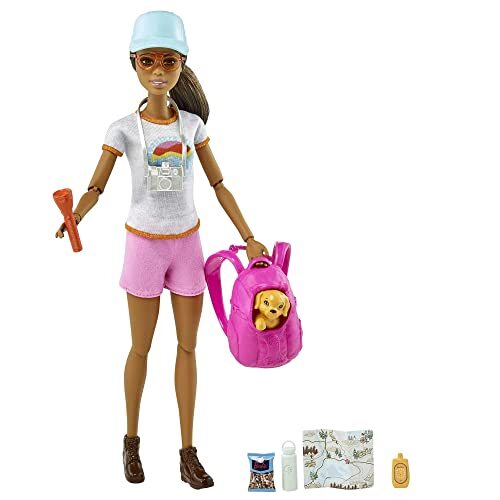 Barbie - pop Wellness DOG, bruin, met hond, set met puppyrugzak, camera en andere accessoires, speelgoed voor kinderen van 3 jaar, HNC39