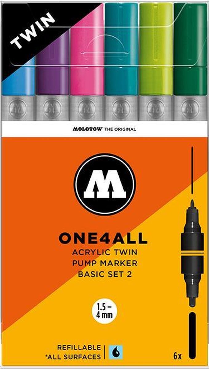 Molotow One4All - Twin basis-set 2 - 6 stuks - 1,5 - 4mm