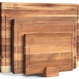 Set de 3 planches à découper en bois massif avec gouttière et support