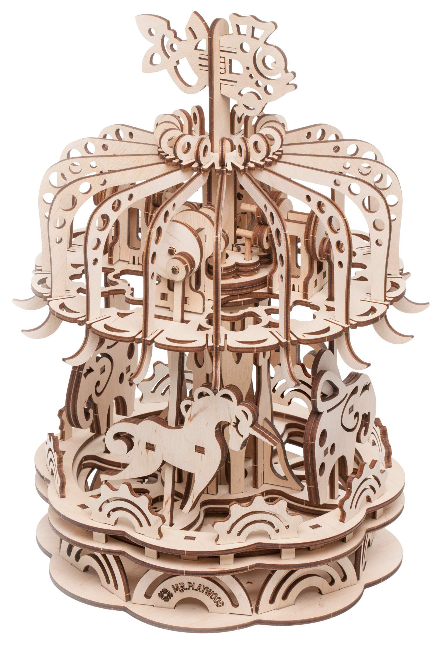 Mr. PlayWood Carousel klein - houten modelbouw - 12,5x17,5cm