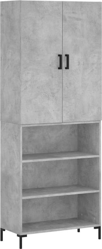 vidaXL Hoge kast bewerkt hout betongrijs 69,5x34x180 cm