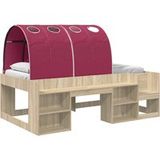 Maison Exclusive - Cadre de lit avec tunnel et étagères, 3 pièces, en chêne Sonoma et rouge