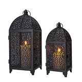 TRIROCKS Set van 2 Vintage Decoratieve Kaarsenhouder 42 & 31cm Hoog Metaal Hangende Lantaarn met Holle Patroon voor Woonkamer Tuin Feesten Binnen (Zwart)