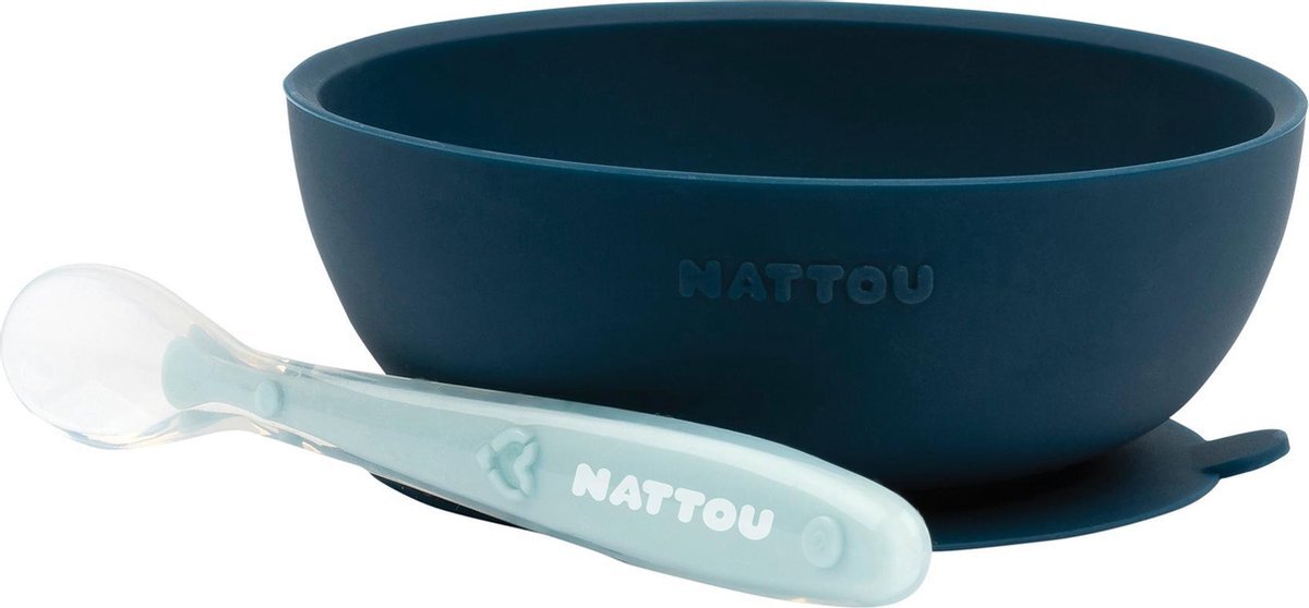 Nattou 877145 serviesset, 2-delig, blauw/lichtblauw, meerkleurig, 300 g Lichtblauw, Marineblauw