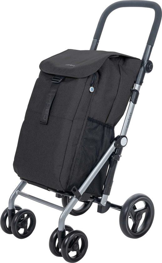 Carlett Classic Duo Boodschappentrolley - Tasinhoud 53L - Koelvak 10L - 4 wielen - Lichtgewicht - Opvouwbaar - Zwart