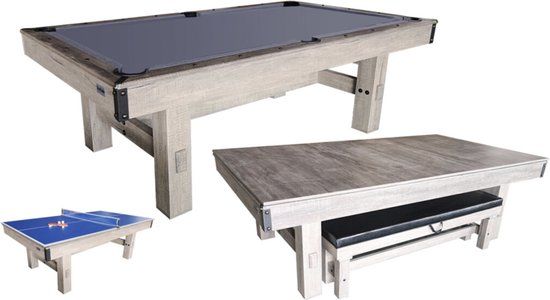 TopTable Dinner Wood Pooltafel 6ft - 2-delig Leisteen - Grijs Laken - 210 cm - Hout