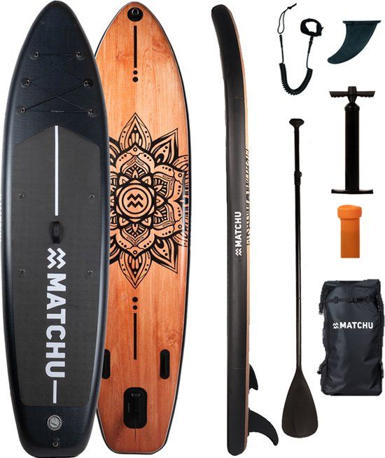 Matchu - SUP board - Hout/Mandala - Stand up paddle board - 320x81x15 - Opblaasbaar - Compleet SUP Pakket