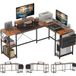 Homcom Bureau d'angle - Réversible - 168-240 cm - Étagère réglable, sac de rangement, support d'écran - Acier - Brun rustique