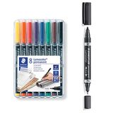 STAEDTLER Lumocolor permanente universele stiftenset met 8 kleuren en Lumocolor two-tip marker