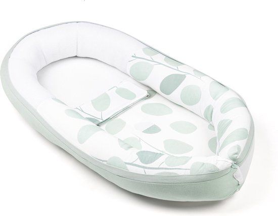 Doomoo Cocoon Babynestje - Leaves Aqua Green - Biologisch Katoen