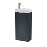 Hudson Reed meuble vasque nervuré 40cm de large, 86cm de haut, autoportant avec vasque - finition satin anthracite | style Art déco