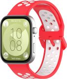 By Qubix Qubix - Tweekleurige siliconen band - Rood met wit - Geschikt voor Huawei Watch Fit 3 / 4 / 4 Pro
