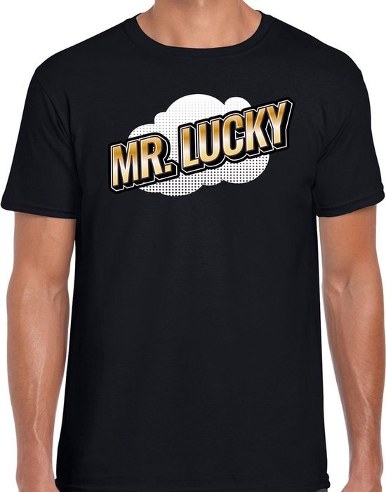 Bellatio Decorations Mr. Lucky fun tekst t-shirt voor heren zwart in 3D effect M