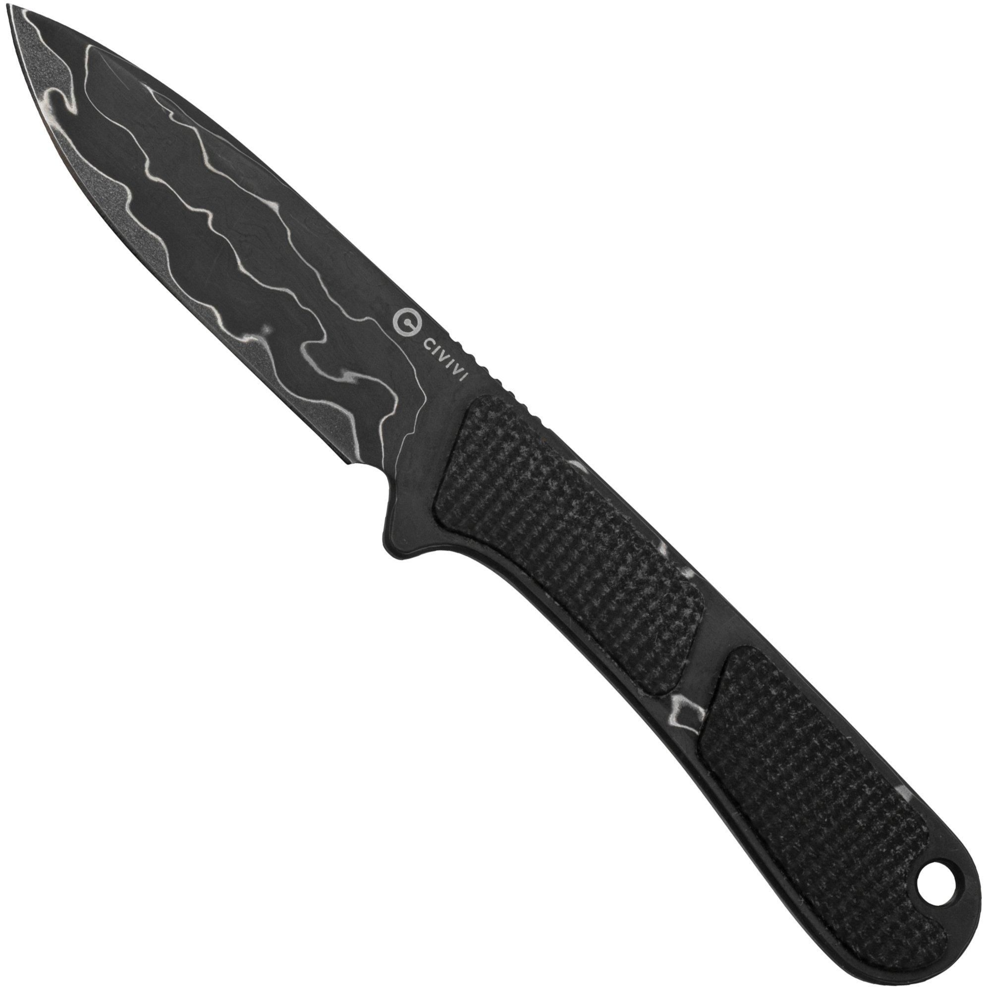 Civivi Mini Elementum Fixed Blade - Dark Green Canvas Micarta, Damascus