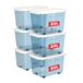 Cetomo 35L x 6 plastic opbergdozen met wielen, opbergdoos met deksel met veilige zijvergrendelingen, PP nestbare en stapelbare doorzichtige organizer voor thuis, kantoor, verhuizen, transparant blauw