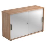 hjh OFFICE PRO Schuifdeurkast Beta 1752S - Walnoot/Zilver - 120 x 40 x 74,8 cm