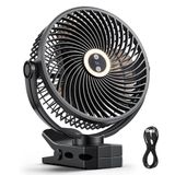 VEVOR Draagbare ventilator met clip met ledlicht, 2 standen, accu 37 Wh, 4 snelheden, 3 vaste snelheden en 1 circulatiemodus, touch-bediening, USB-C-ventilator voor reizen, camping, bureau, kantoor