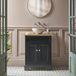 Hudson Reed Meuble sous lavabo rétro - 64,5 cm - Vasque ronde - Gris noir & bois - Étagère ouverte - Poignée ronde chromée