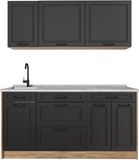 Vicco Eenpersoonskeuken R-Line, Antraciet landelijk/Goudkleurig Eiken, 160 cm marmer werkblad