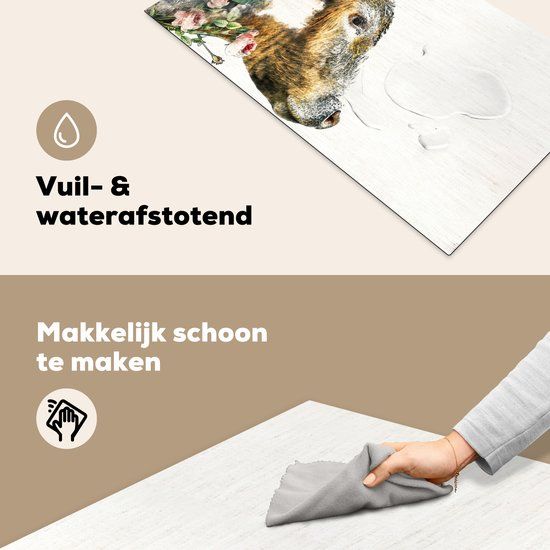 KitchenYeah® Inductie beschermer 91.6x52.7 cm - Schotse Hooglander - Bloemen - Rozen - Inductiebeschermer