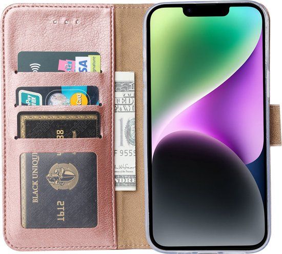 BixB Book Case for iPhone 14 Plus - Rose Gold - Wallet Case with Card Holder