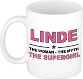 Bellatio Decorations naam cadeau mok - Linde - Woman Myth Supergirl - koffiemok - 300 ml - collega - moederdag