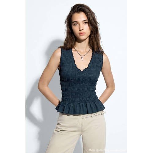 MANGO TEEN top met peplum en smockwerk - donkerblauw