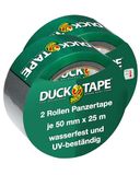 Duck Originele geweven tape, zilver, 2 rollen van elk 50 mm x 25 m, pantserband, extra sterk, voor binnen en buiten, weerbestendig en waterdicht, repareren en fixeren