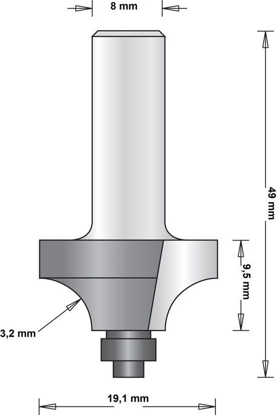HiKOKI Hitachi 8 mm afrondfrees met onderlager 19.1 x 49 x 3.2mm
